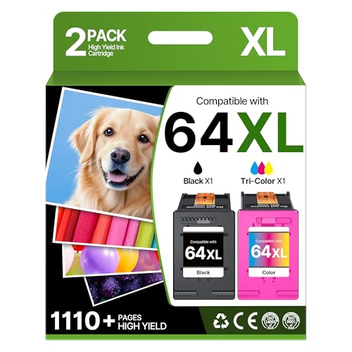 64XL Ink Cartridges Replacement for HP 64XL HP Ink 64XL Black and Color Combo Pack Work for HP Envy Inspire 7955e 7958e 7255e Photo 7155 7858 7155 7100 7800 7900 7855 6222 Tango (Black Color, 2 Pack)