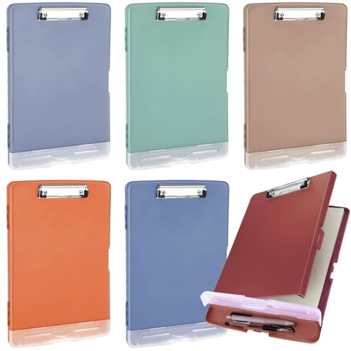 Crtiin 6 Pcs Plastic Clipboard with Storage Colored A4 Nursing Holder Heavy Duty Waterproof Storage Clipboard Folder for Office School Nurses Teacher Essentials (Multicolor)