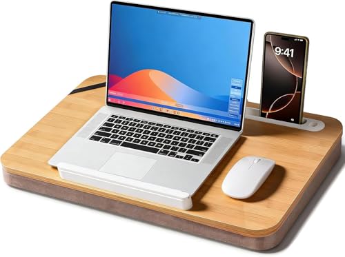 wishacc Portable Bamboo Lap Desk Tray, Natural Wood, Large 21.1 x 12.9 Inch, for Home Office