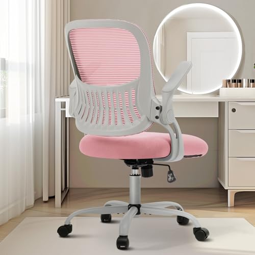 Sweetcrispy Ergonomic Office Desk Chair Mesh Adjustable Swivel Mid-Back Computer Chair with Lumbar Support Comfy Flip-up Arms for Home Office