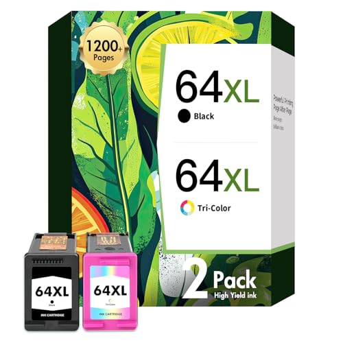 inkalfa 64XL 64 Black and Color Ink Cartridge Combo Pack Envy 7855 7900e Tango for Ink 64 XL for HP Printers Envy Photo 7855 7858 7155 7800 Inspire 7900e 7200e 7255e Series (2-Pack,Black,Tri-Color)
