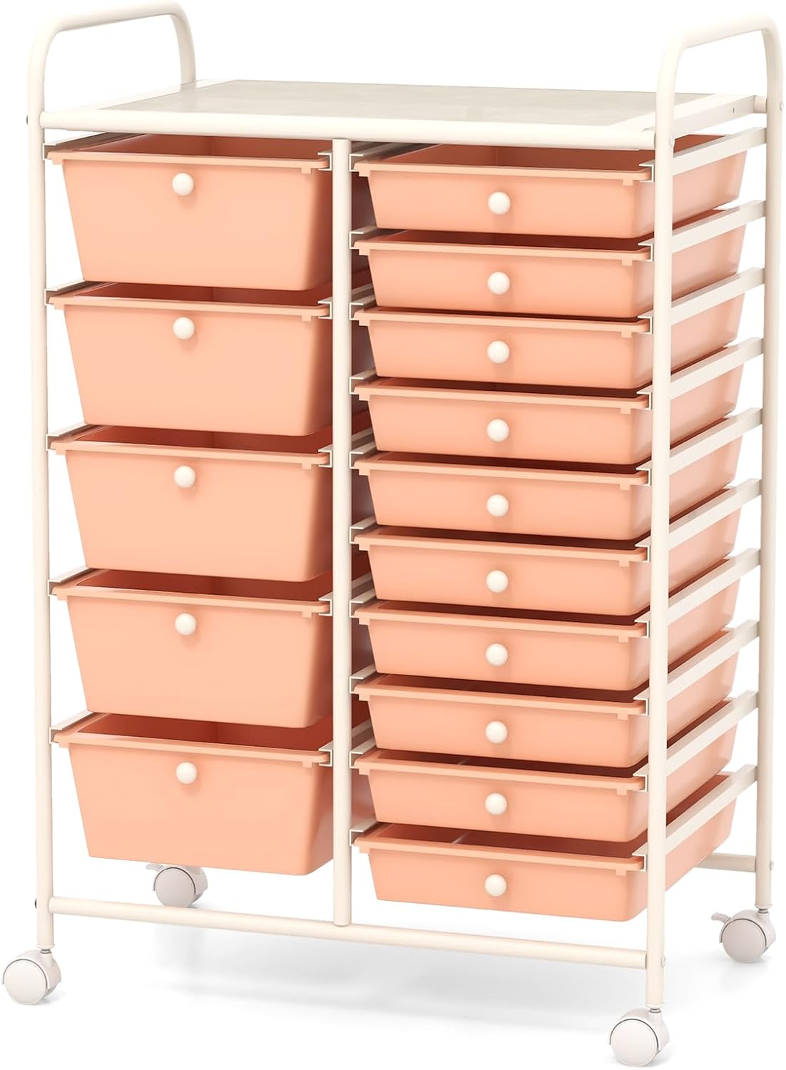 HAPPYGRILL 15-Drawer Rolling Cart (Peach Fuzz)