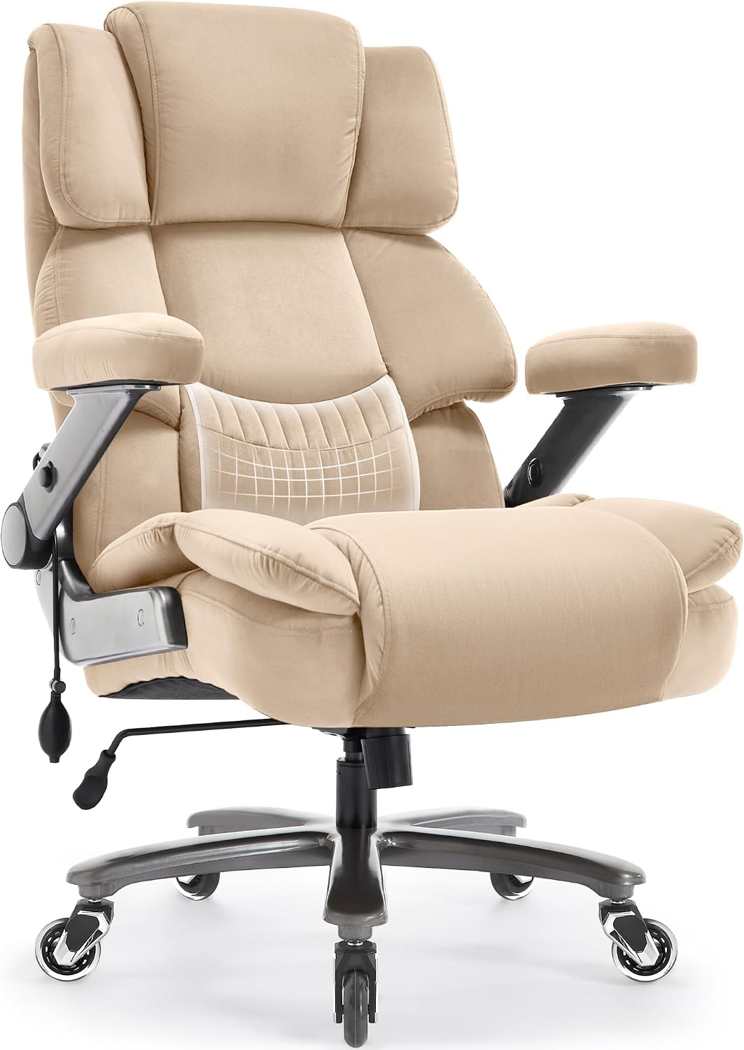 Big and Tall Office Chair 700lbs- Fabric High Back Executive Computer Chair with Adjustable Lumbar Support 3D Flip Arms Plus Size Rubber Wheels- Extra Wide Large Desk Chairs, Heavy Duty Metal Base