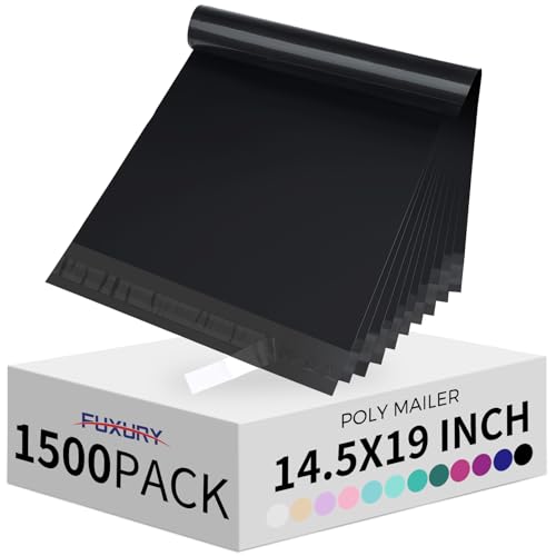 Fuxury 1500 Pcs 14.5x19" Poly Mailers,Waterproof Mailing Envelopes for Clothing, Strong Adhesive Poly Shipping Postage Bags for Small Business(Black)