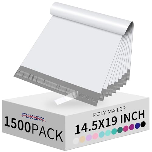 Fuxury 1500 Pcs 14.5x19" Poly Mailers,Waterproof Mailing Envelopes for Clothing, Strong Adhesive Poly Shipping Postage Bags for Small Business(White)