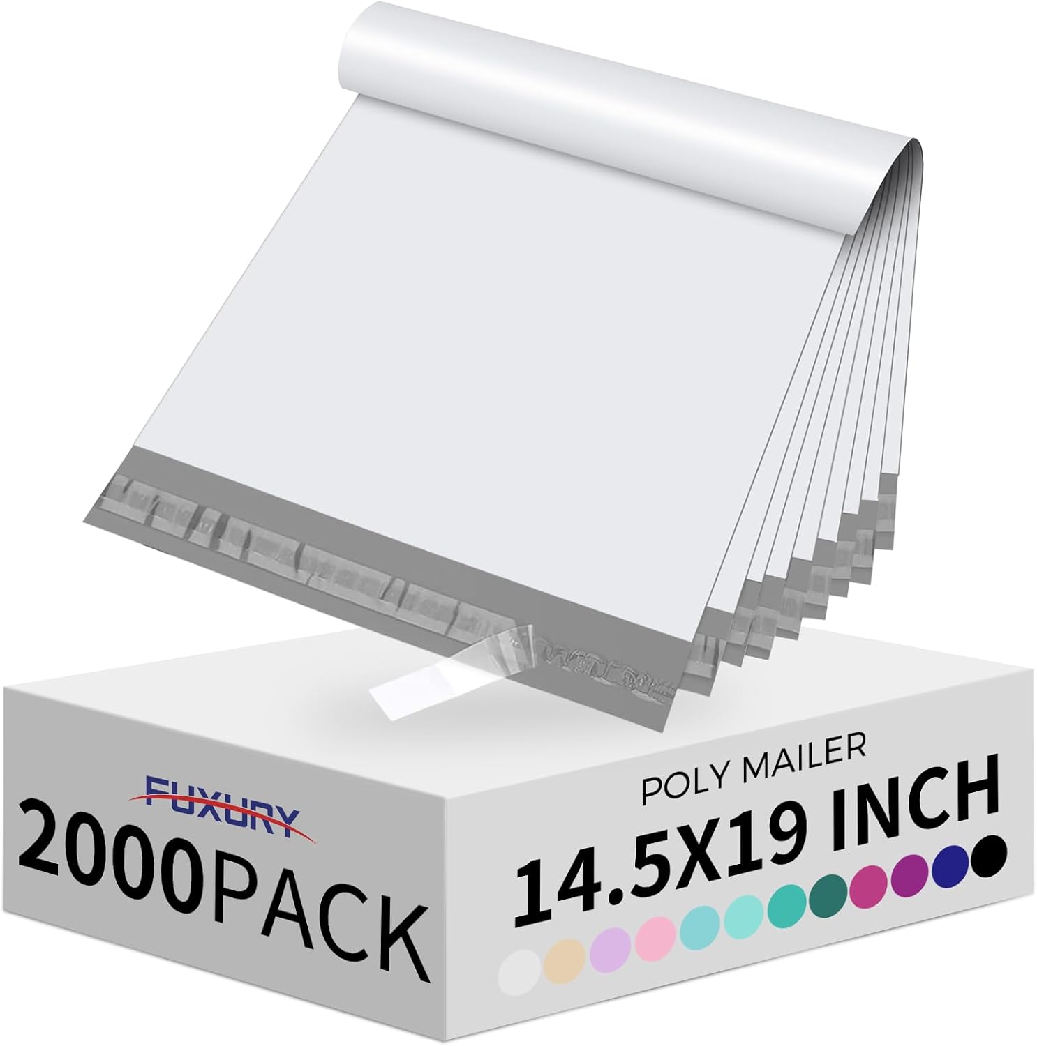 Fuxury 2000 Pcs 14.5x19" Poly Mailers,Waterproof Mailing Envelopes for Clothing, Strong Adhesive Poly Shipping Postage Bags for Small Business(White)