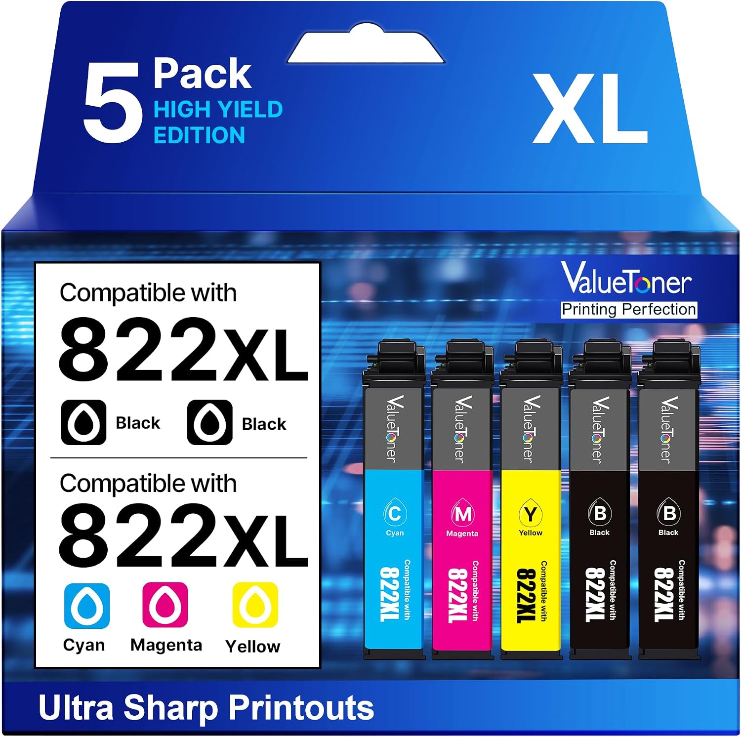 822XL Ink Cartridges Remanufactured Replacements for Epson 822XL Ink Cartridges for Epson WF-3820 Printer Ink Workforce Pro WF-4820 WF-4830 WF-3823 WF-4833 WF-4834(2Black, 1Cyan, 1Magenta, 1Yellow)