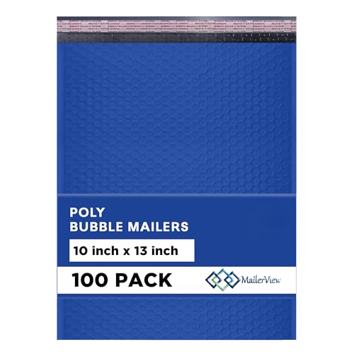 Royal Blue 10x13 Inch Poly Bubble Mailers |Self Seal Padded Envelopes for Thick books | Cushioned Bubble Mailer | Usable Size 9.5x13 Inch | Waterproof Lightweight Mailing Shipping Bags | 200 Pack Bulk