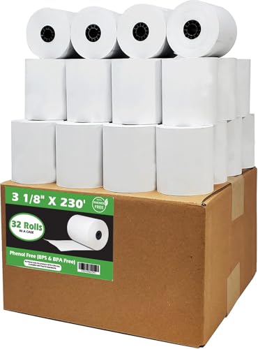 Phenol Free Thermal Paper (32 Rolls) 3 1/8 x 230 Receipt Rolls fits all Clover POS Cash Register Printers, Star Micronics SCP700 TSP100 TSP300 TSP400 (BPA & BPS Free) from BuyRegisterRolls